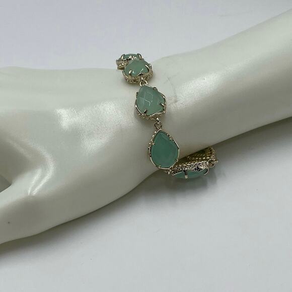 Kendra Scott Brynn Gold Plated Mint Light Green Chalcedony Bracelet Retired - Picture 3 of 10